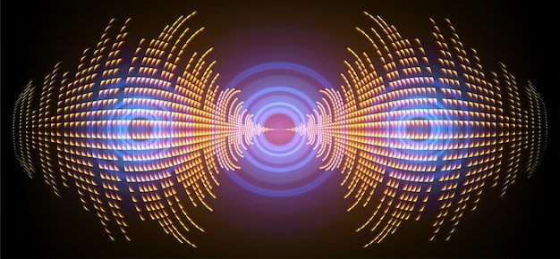 A visual representation of spatial audio technology, showing sound waves emanating from different directions around a gamer wearing a headset. The image highlights the 3D aspect of the audio and the positional accuracy.