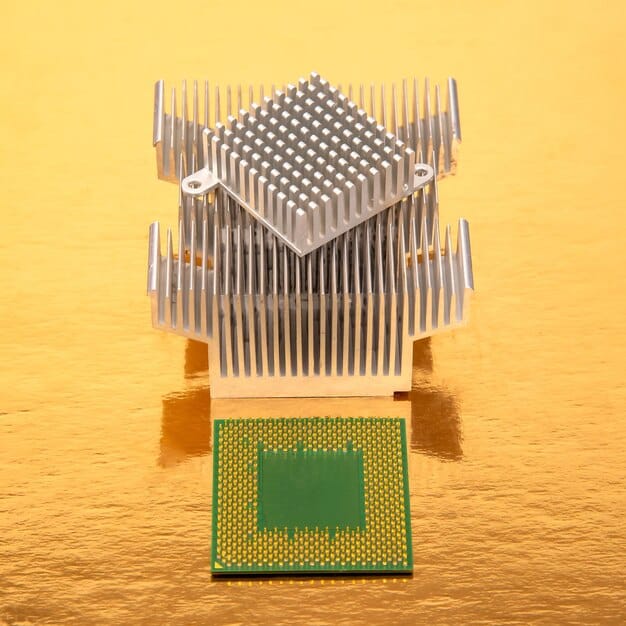 A diagram illustrating the difference in architecture between a CPU and a GPU. The CPU diagram should highlight a few powerful cores, while the GPU diagram should show a large number of smaller CUDA cores.