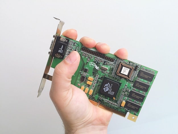 A photo of a hand installing a RAM module into a PC motherboard. The focus is on the DIMM slot and the correct alignment of the RAM module before pressing it into place. The motherboard is clean and well-lit, showcasing the installation process.