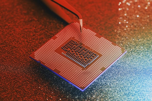 A close-up shot of a CPU socket on a motherboard, highlighting the CPU pins. The image should show a few bent pins and a tool being used carefully to straighten them. The focus should be on the delicate nature of the CPU pins and the precision required when handling them.