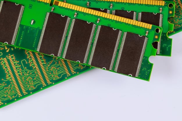 A detailed shot of RAM modules installed on a motherboard, showcasing their design and the surrounding components. The lighting highlights the heat spreaders and the overall build quality of the memory modules.