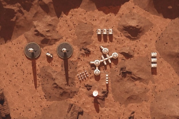 A close-up view of the Perseverance rover's wheels on the Martian surface, showing the complex tread marks left behind in the red dust, highlighting its advanced navigation capabilities and the challenges of the terrain.