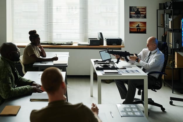 A conference room with a diverse group of professionals—engineers, policymakers, and cybersecurity experts—engaged in a discussion about robotics security against a backdrop of a digital world map and cybersecurity diagrams. They appear to be collaborating on a complex problem.