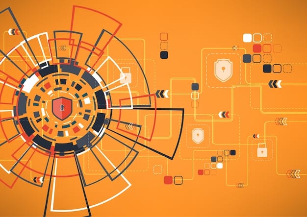 A detailed diagram showing the layers of cybersecurity protection for a networked robotic system, including firewalls, intrusion detection systems, encryption protocols, and secure boot processes, with data flowing securely between components.