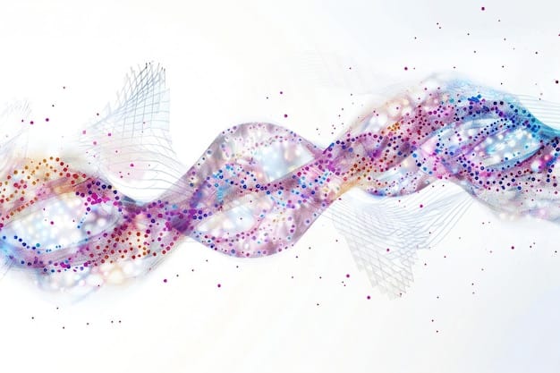 A visual representation of a DNA double helix intertwining with digital data points, symbolizing the fusion of genetics and AI in personalized medicine.